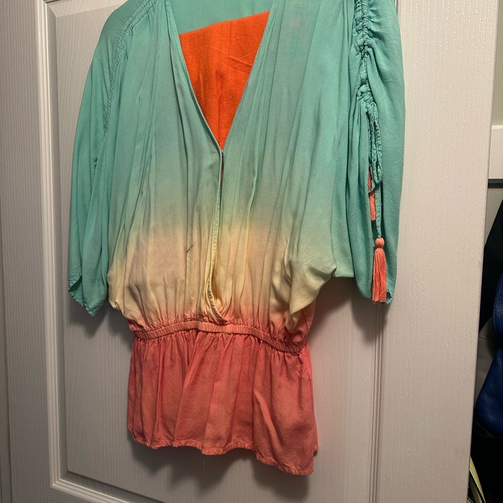 VENUS Gradient Drawstring Waist Tunic in Mint, Cream & Coral